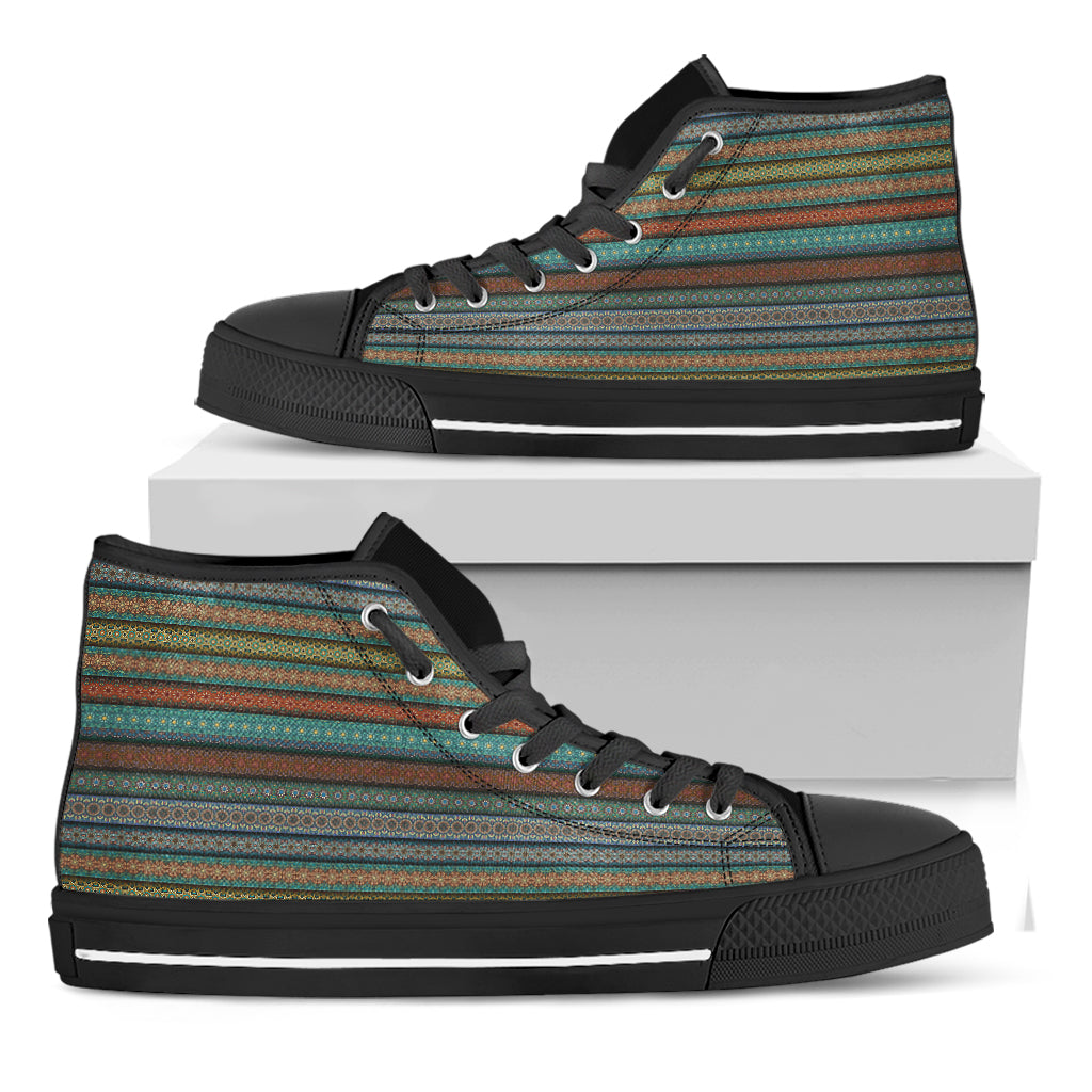 Indian Ethnic Pattern Print Black High Top Shoes