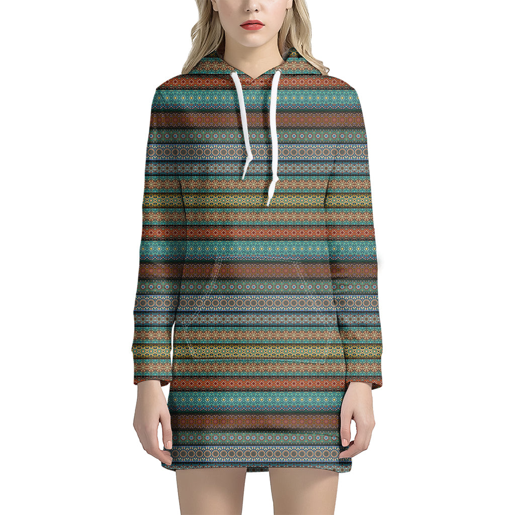 Indian Ethnic Pattern Print Women's Pullover Hoodie Dress