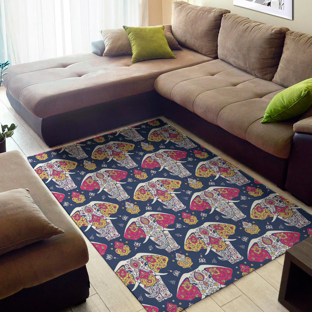 Indian Floral Elephant Pattern Print Area Rug