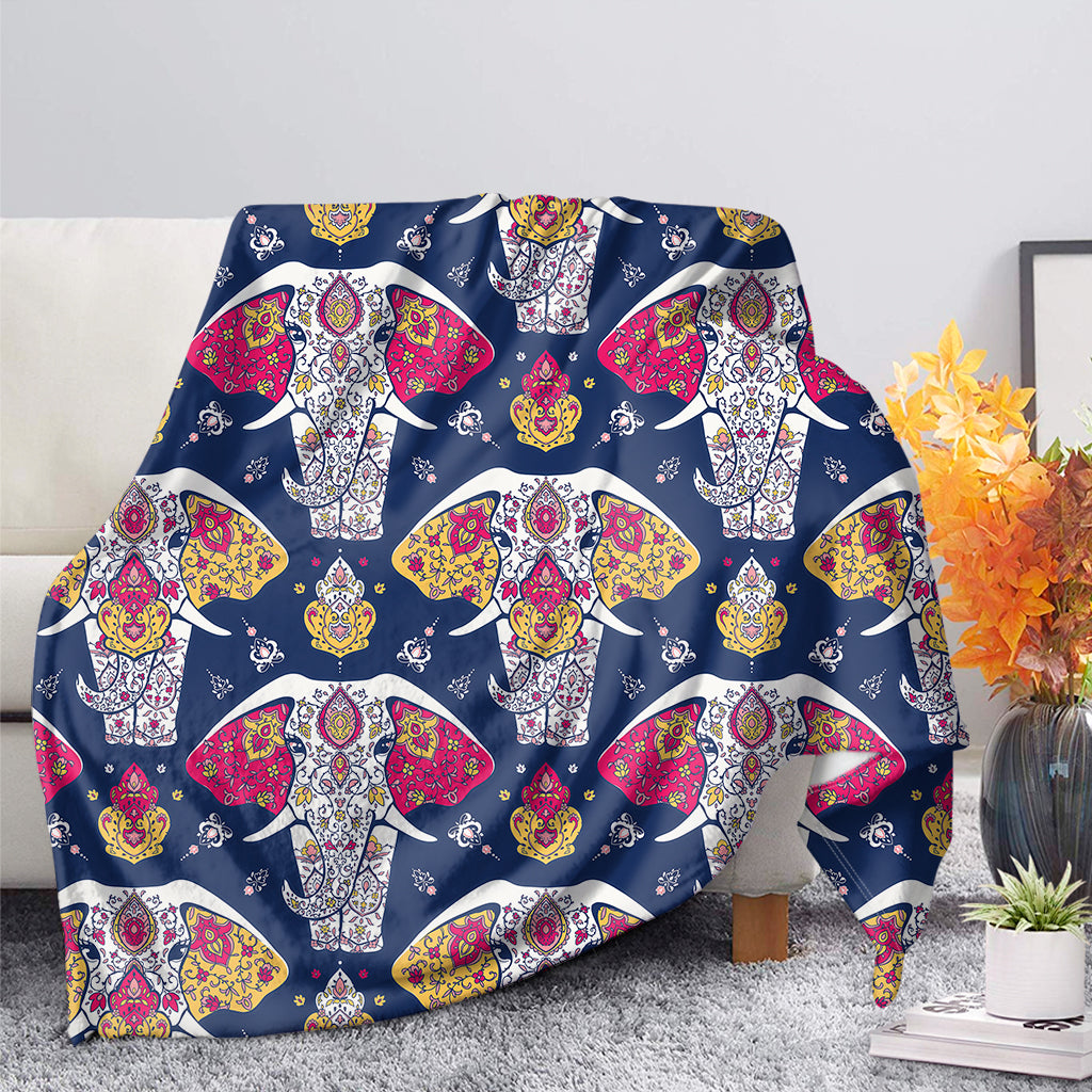 Indian Floral Elephant Pattern Print Blanket