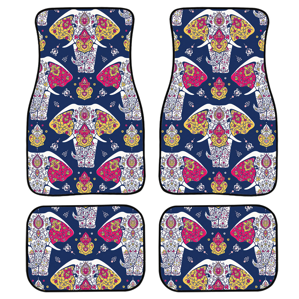 Indian Floral Elephant Pattern Print Front and Back Car Floor Mats