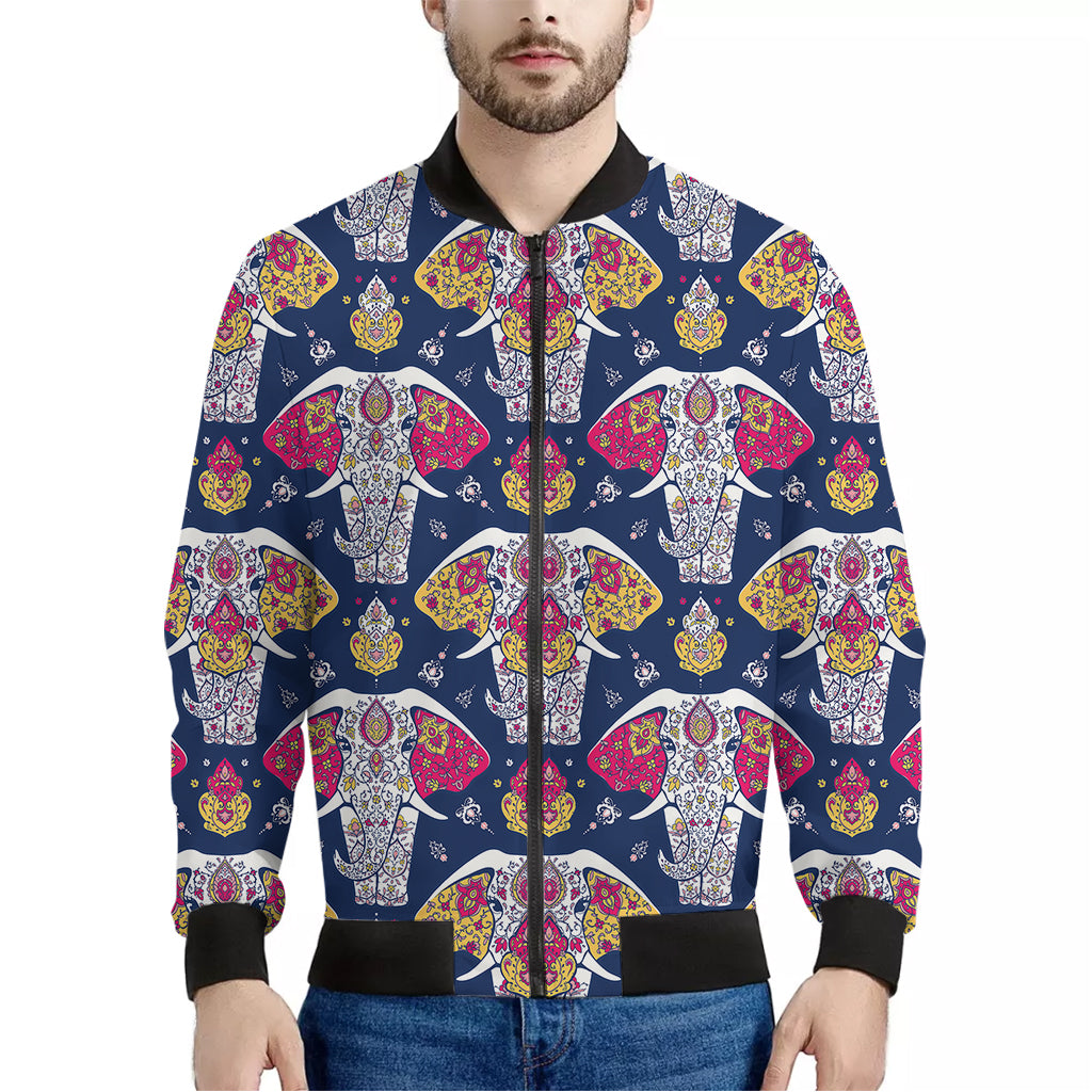 Indian Floral Elephant Pattern Print Men's Bomber Jacket