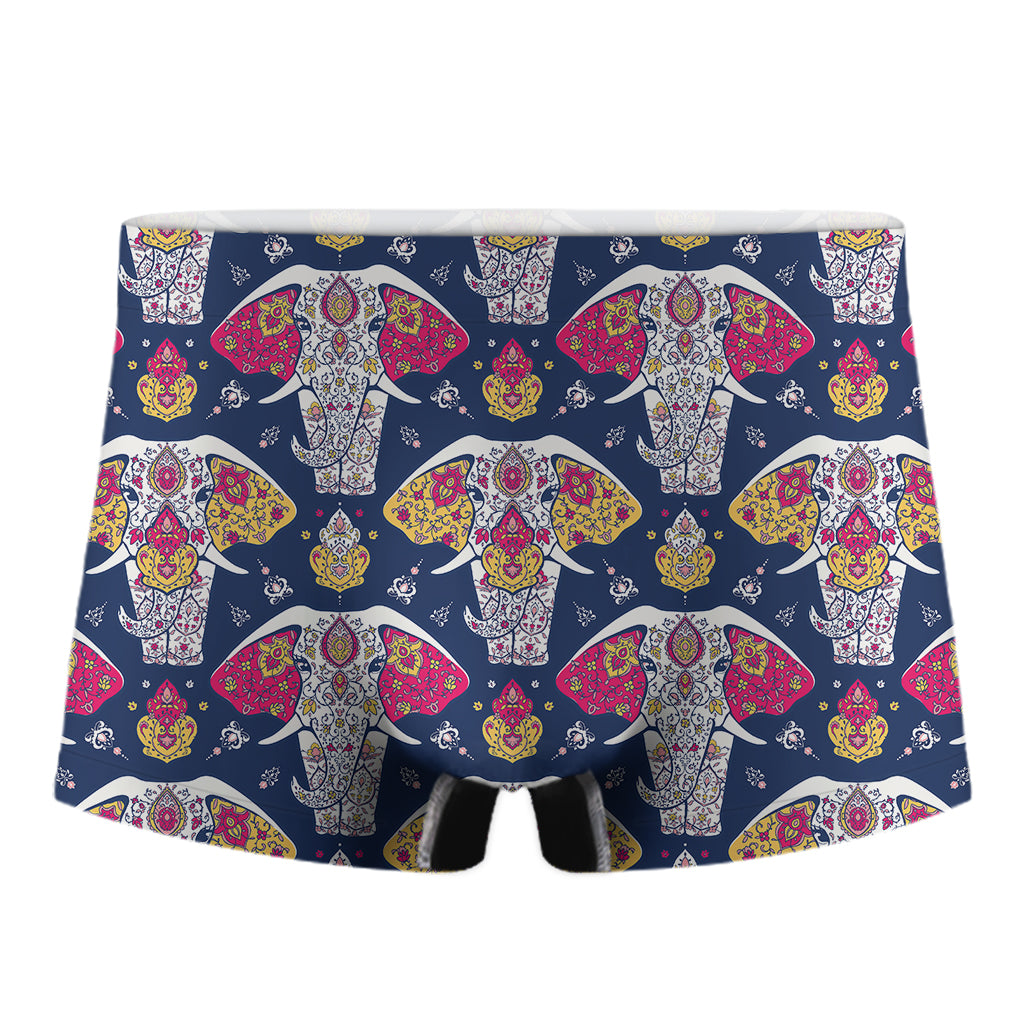 Indian Floral Elephant Pattern Print Men's Boxer Briefs