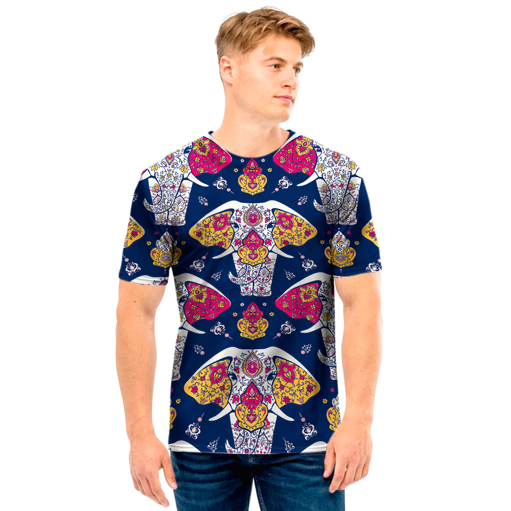 Indian Floral Elephant Pattern Print Men's T-Shirt