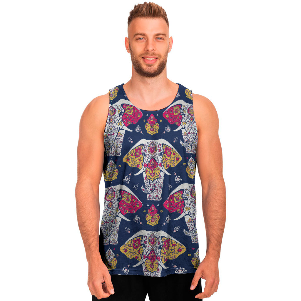 Indian Floral Elephant Pattern Print Men's Tank Top