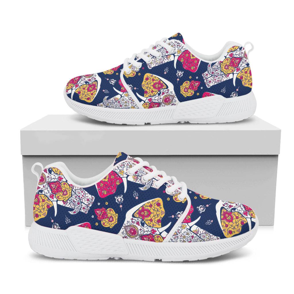 Indian Floral Elephant Pattern Print White Athletic Shoes