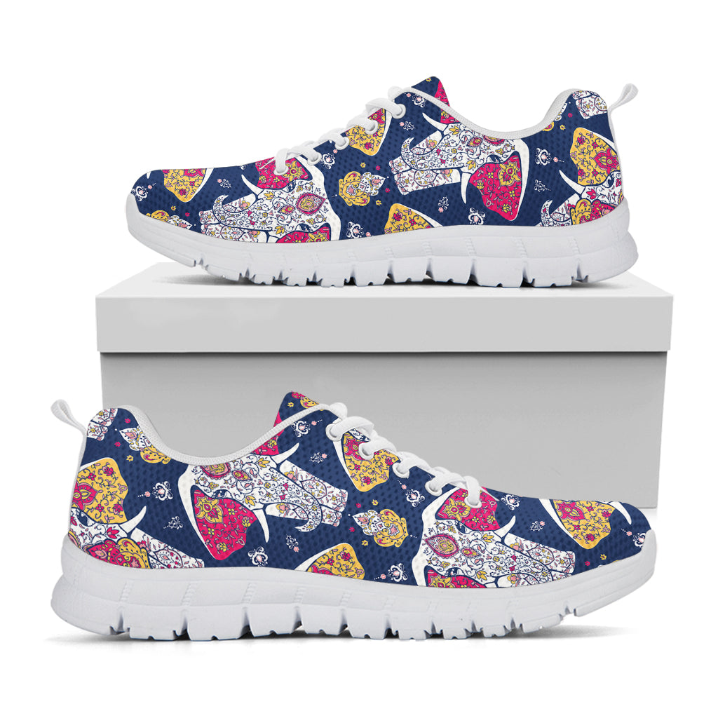 Indian Floral Elephant Pattern Print White Sneakers