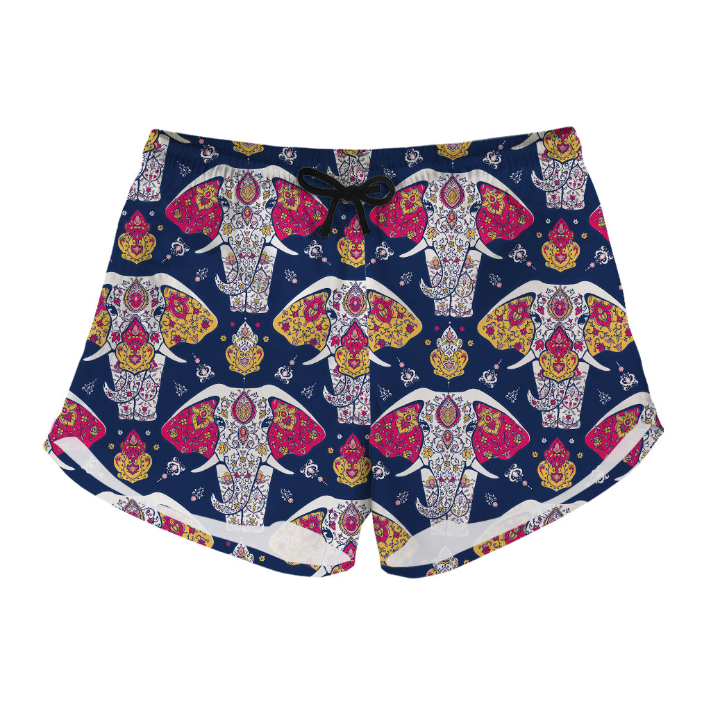 Indian Floral Elephant Pattern Print Women's Shorts