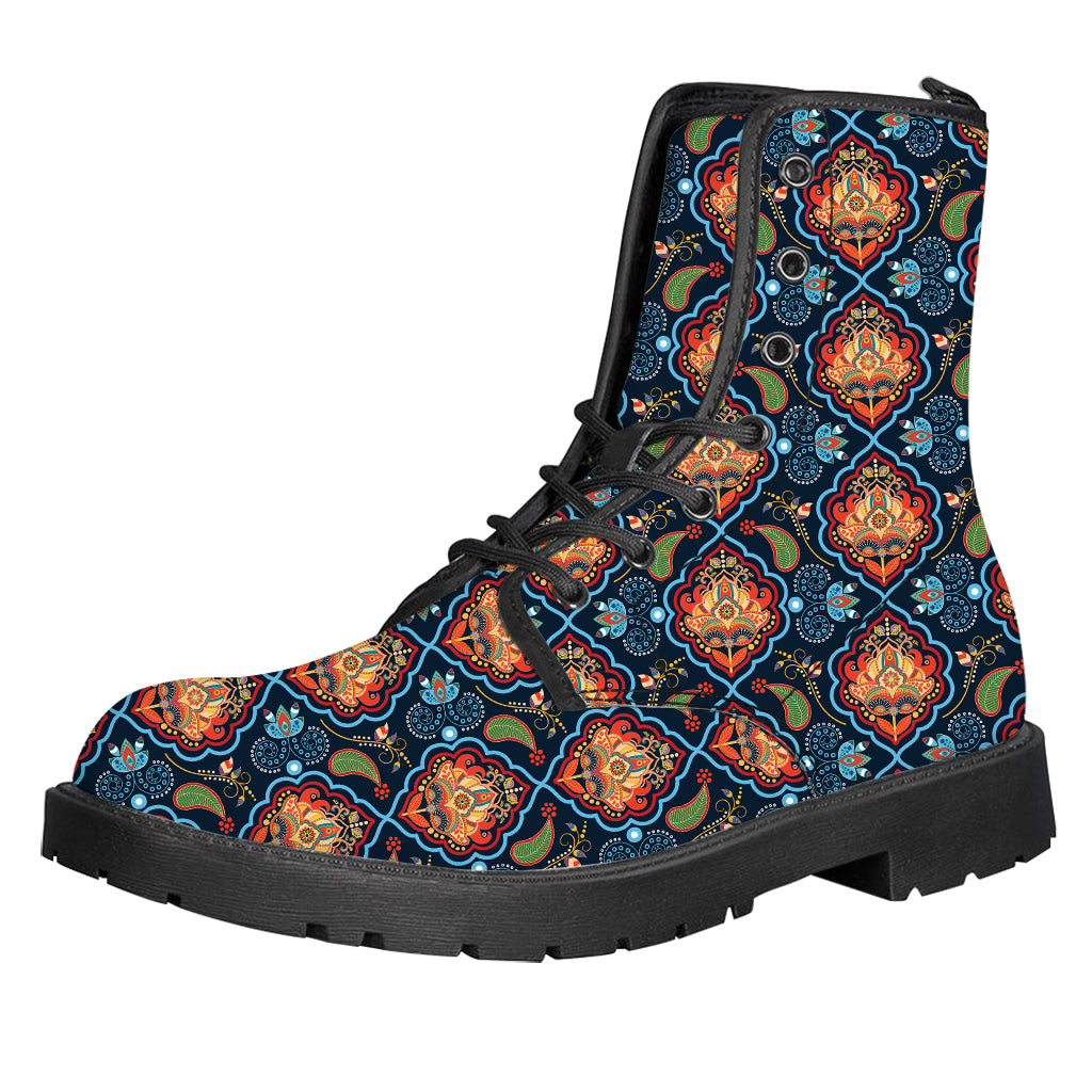 Indian Floral Paisley Pattern Print Leather Boots