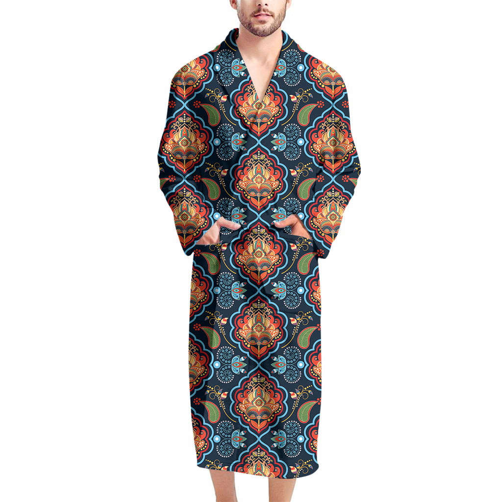 Indian Floral Paisley Pattern Print Men's Bathrobe