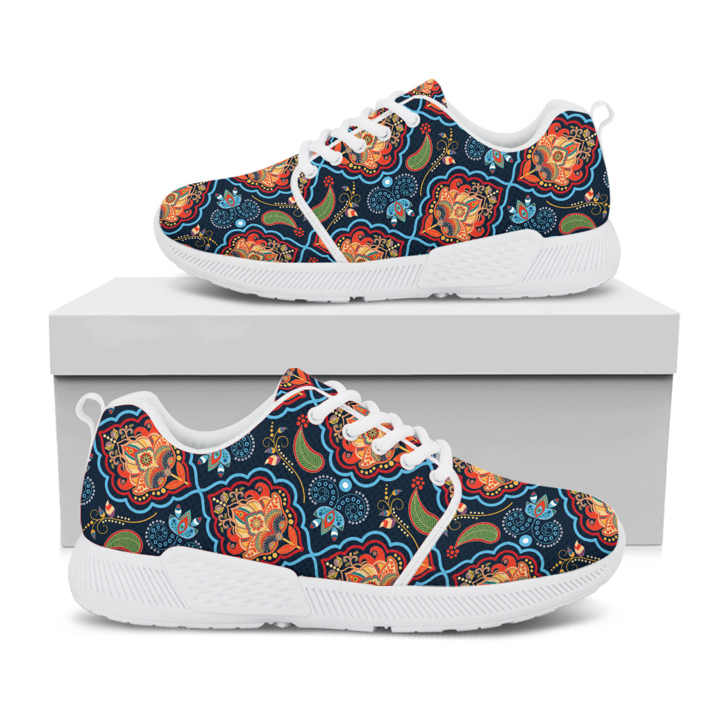 Indian Floral Paisley Pattern Print White Athletic Shoes