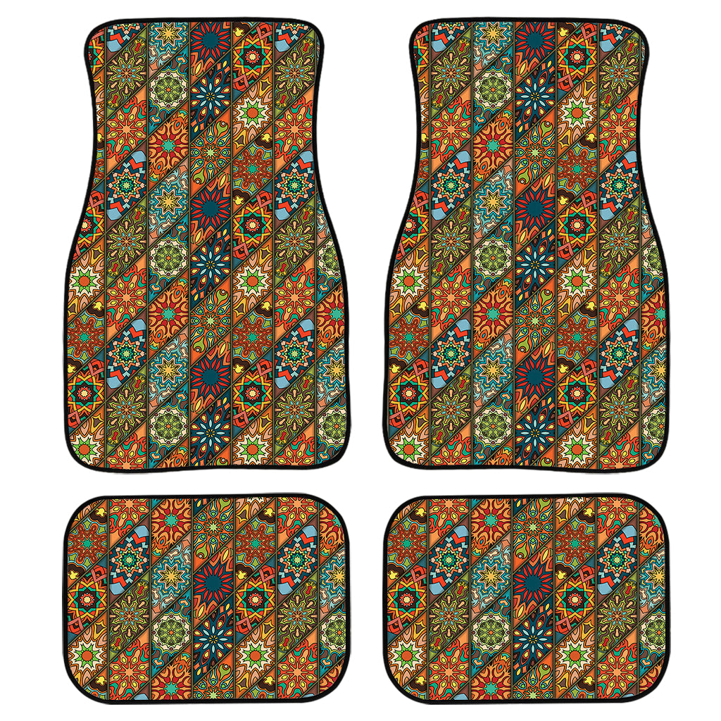 Indian Floral Patchwork Pattern Print Front and Back Car Floor Mats