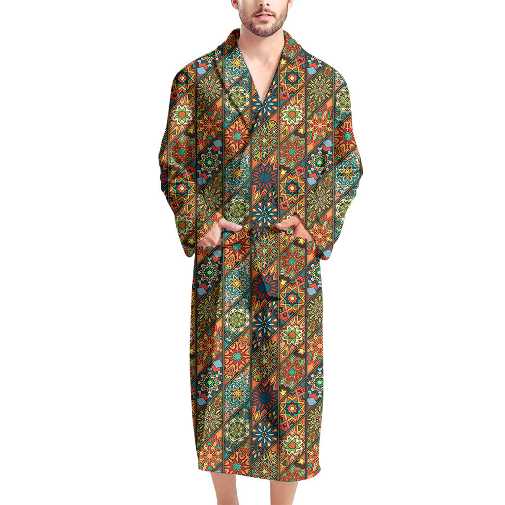 Indian Floral Patchwork Pattern Print Men's Bathrobe