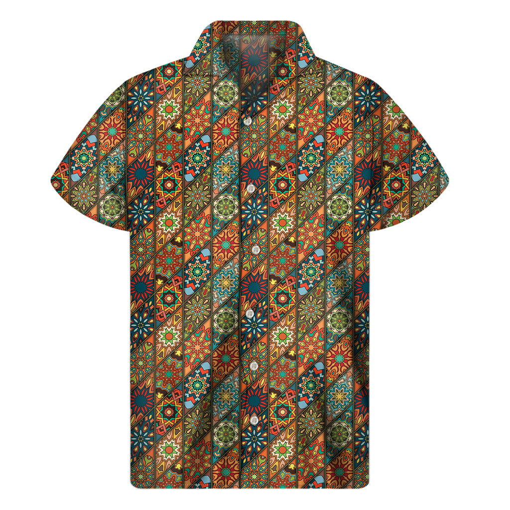 Indian Floral Patchwork Pattern Print Men's Short Sleeve Shirt