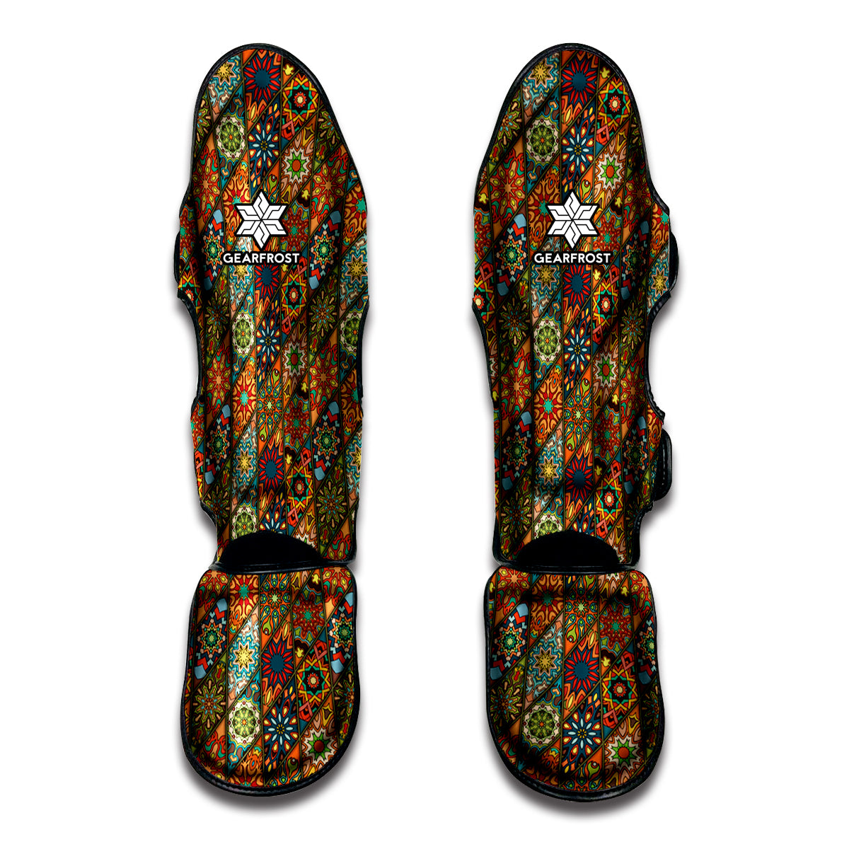 Indian Floral Patchwork Pattern Print Muay Thai Shin Guards