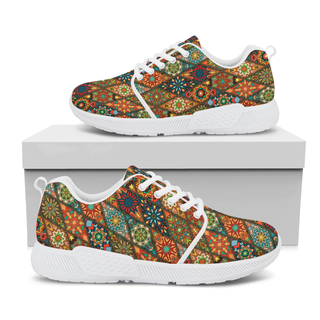 Indian Floral Patchwork Pattern Print White Athletic Shoes