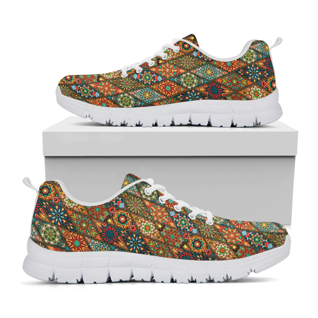 Indian Floral Patchwork Pattern Print White Sneakers