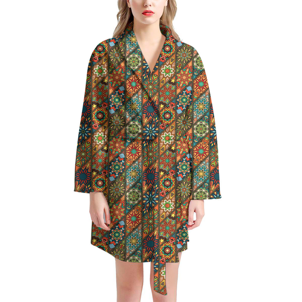 Indian Floral Patchwork Pattern Print Women's Bathrobe