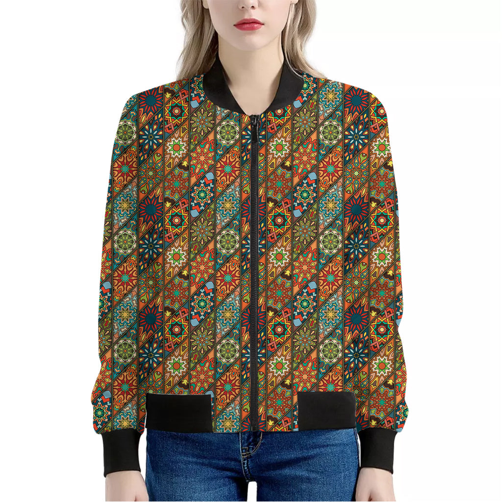 Indian Floral Patchwork Pattern Print Women's Bomber Jacket