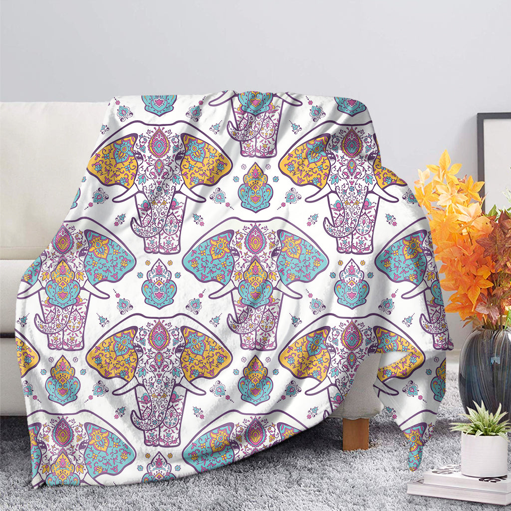 Indian Flower Elephant Pattern Print Blanket