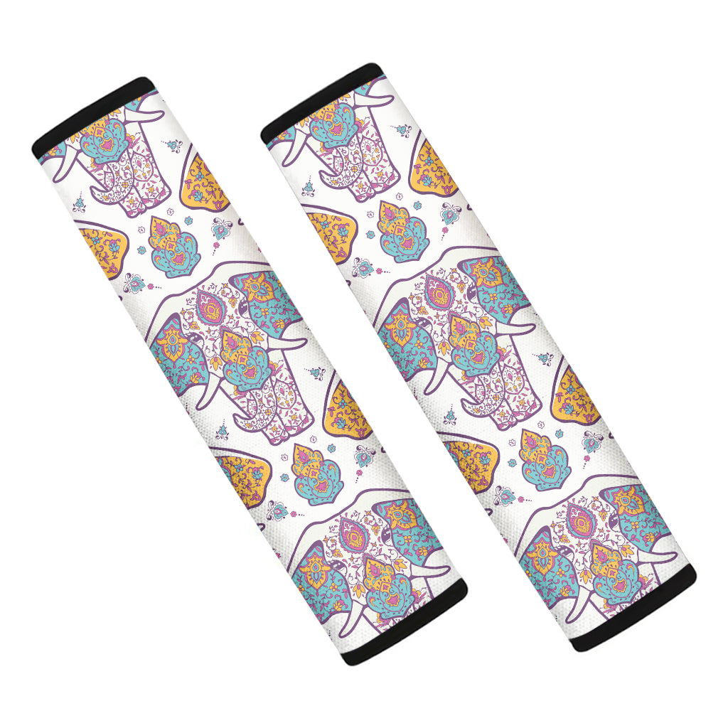 Indian Flower Elephant Pattern Print Car Seat Belt Covers