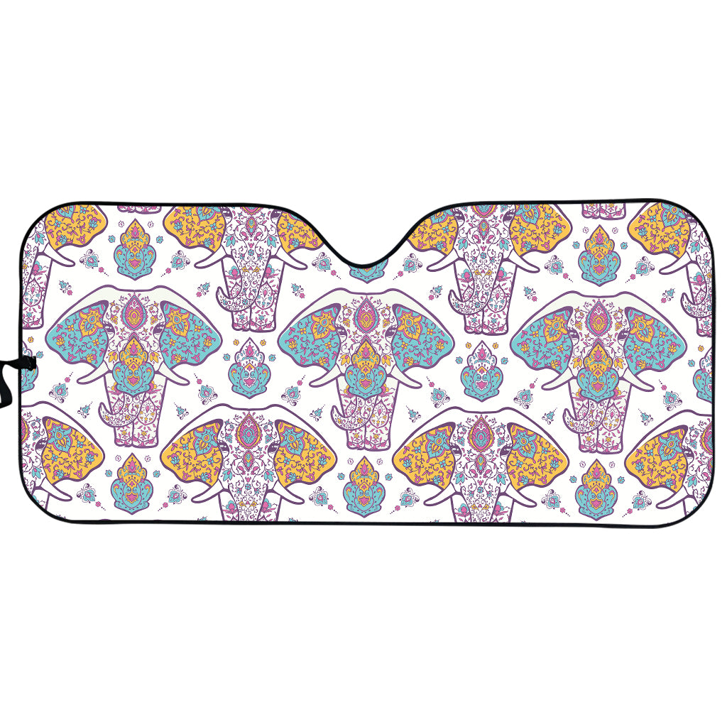 Indian Flower Elephant Pattern Print Car Sun Shade