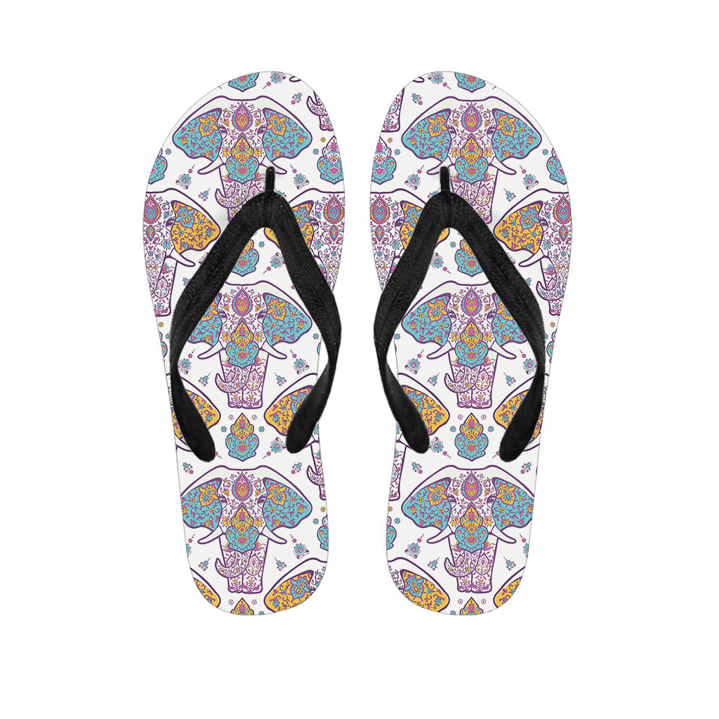 Indian Flower Elephant Pattern Print Flip Flops