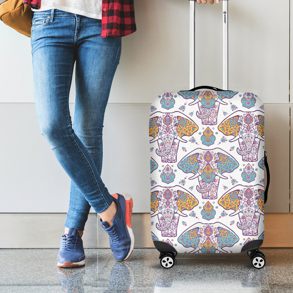 Indian Flower Elephant Pattern Print Luggage Cover