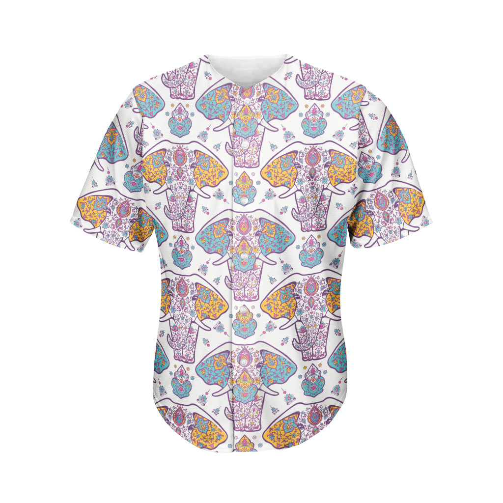 Indian Flower Elephant Pattern Print Men's Baseball Jersey