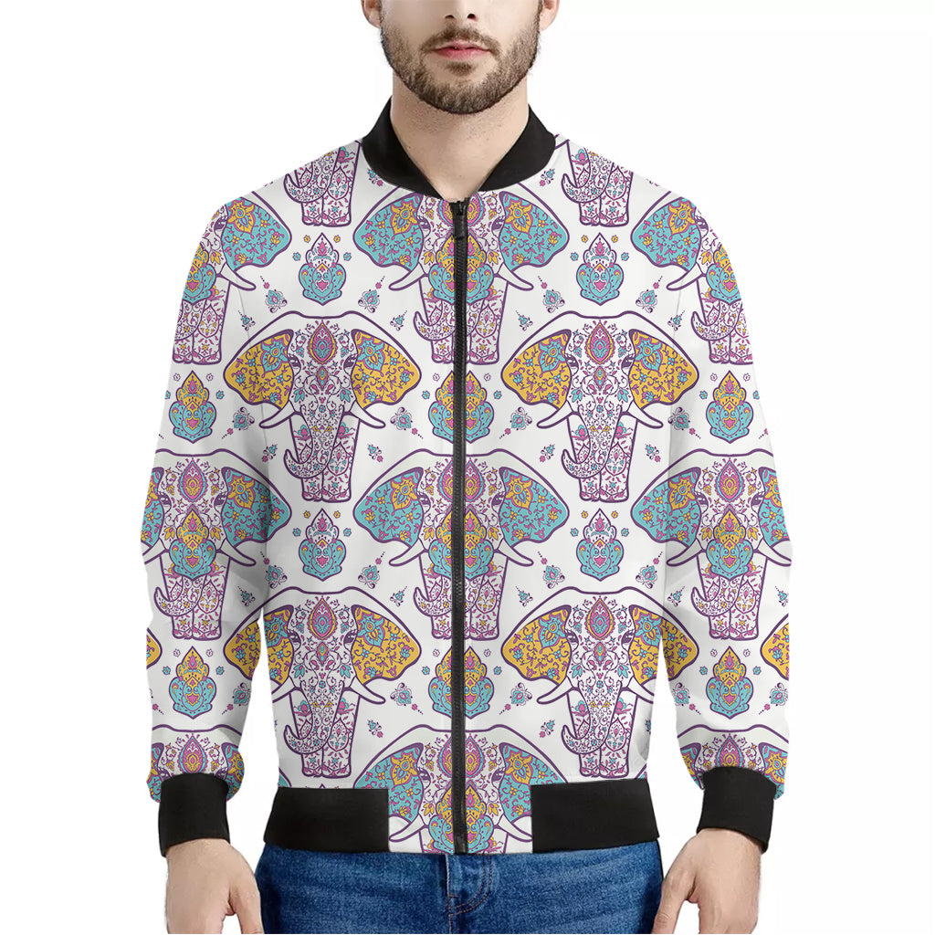 Indian Flower Elephant Pattern Print Men's Bomber Jacket