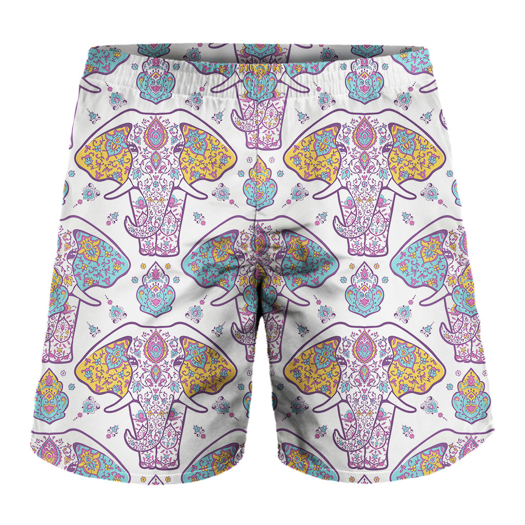 Indian Flower Elephant Pattern Print Men's Shorts