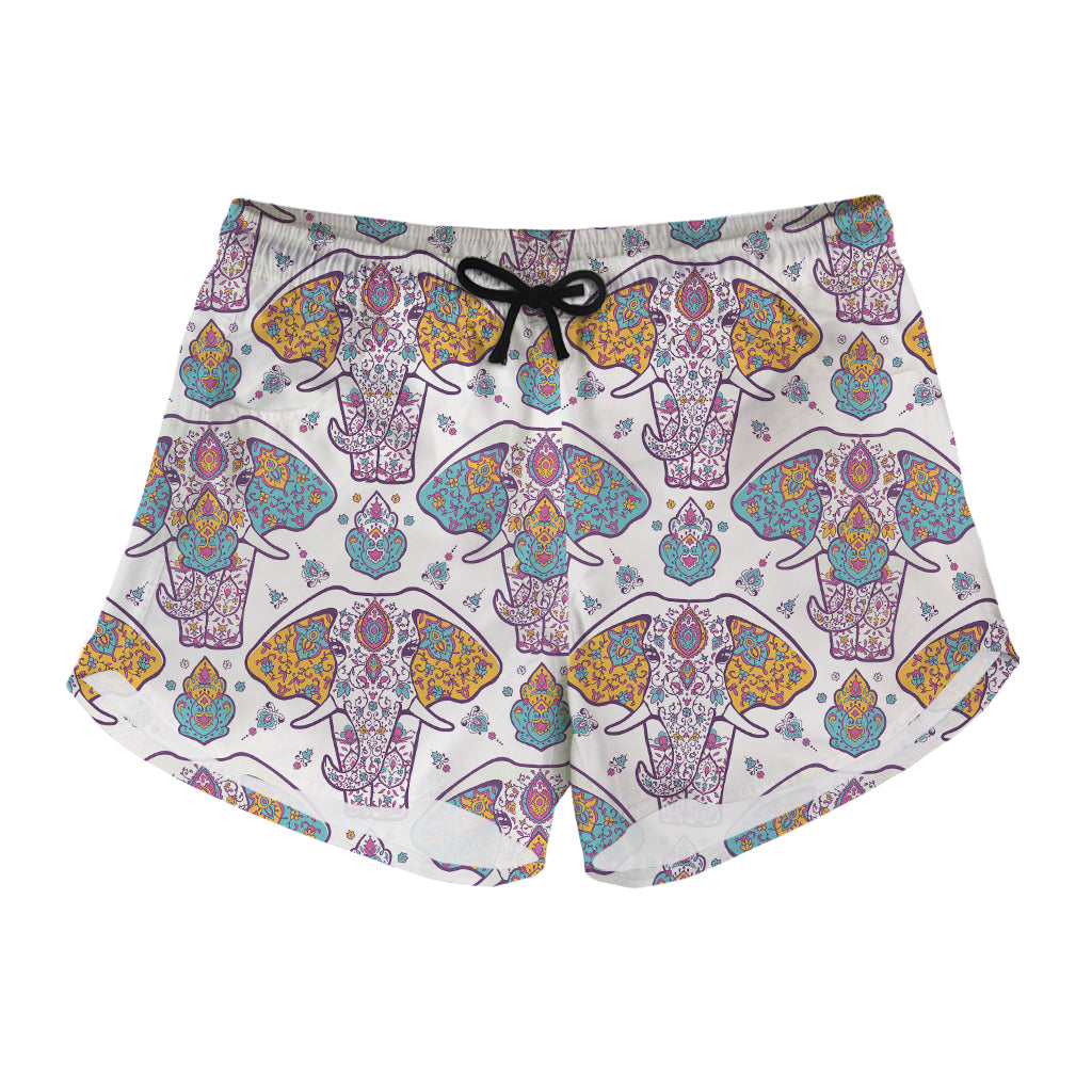 Indian Flower Elephant Pattern Print Women's Shorts