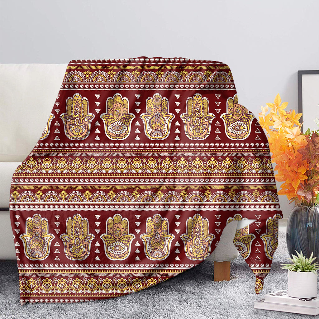 Indian Hamsa Hand Print Blanket