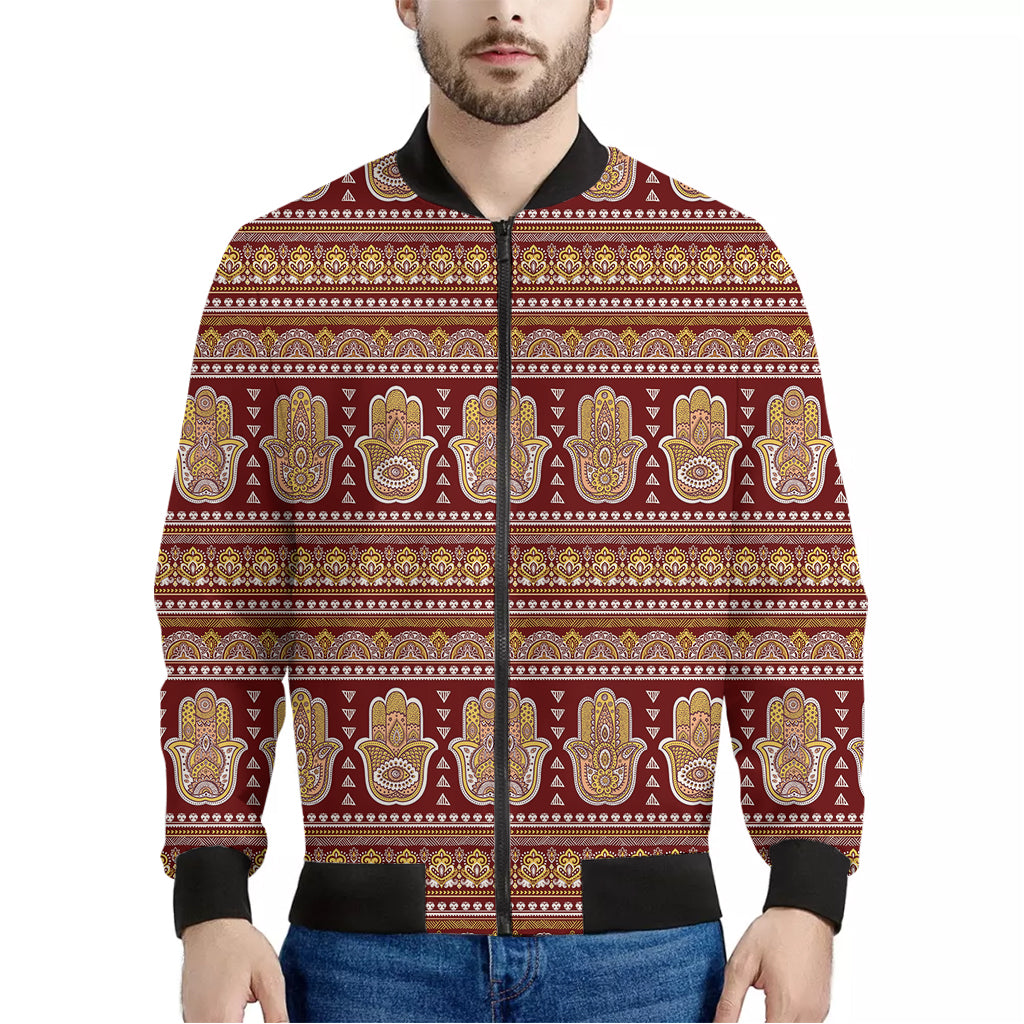 Indian Hamsa Hand Print Men's Bomber Jacket