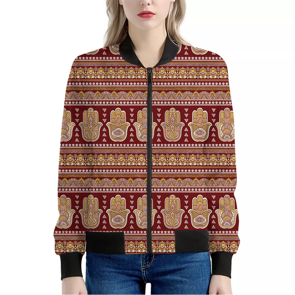 Indian Hamsa Hand Print Women's Bomber Jacket