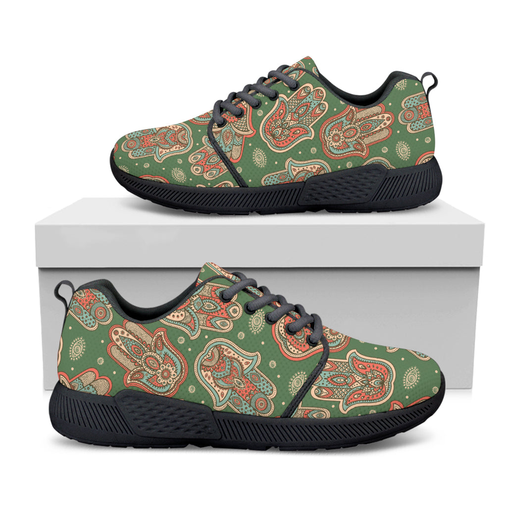 Indian Hamsa Pattern Print Black Athletic Shoes