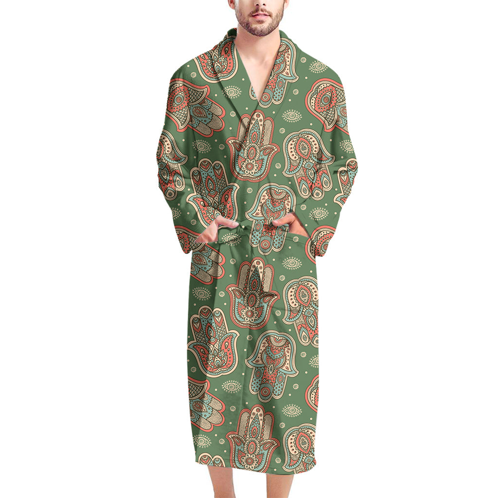 Indian Hamsa Pattern Print Men's Bathrobe