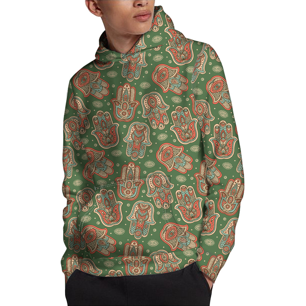 Indian Hamsa Pattern Print Pullover Hoodie