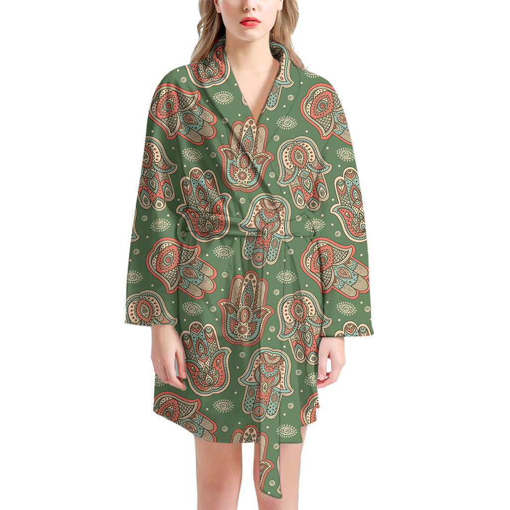 Indian Hamsa Pattern Print Women's Bathrobe