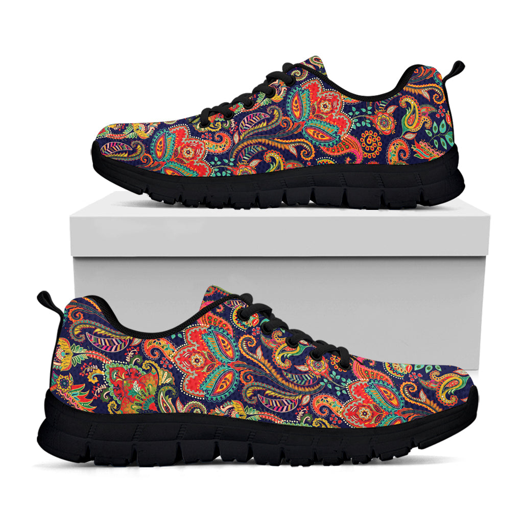 Indian Paisley Pattern Print Black Sneakers