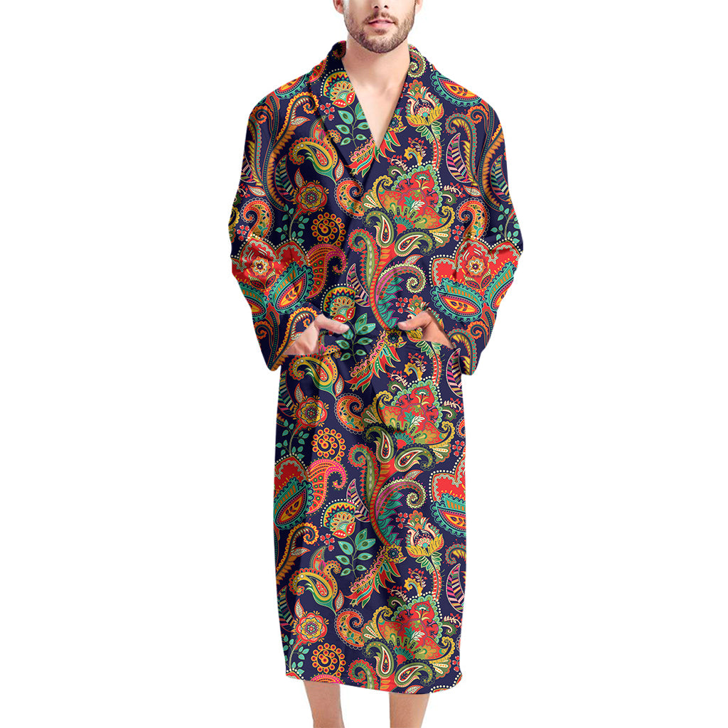 Indian Paisley Pattern Print Men's Bathrobe