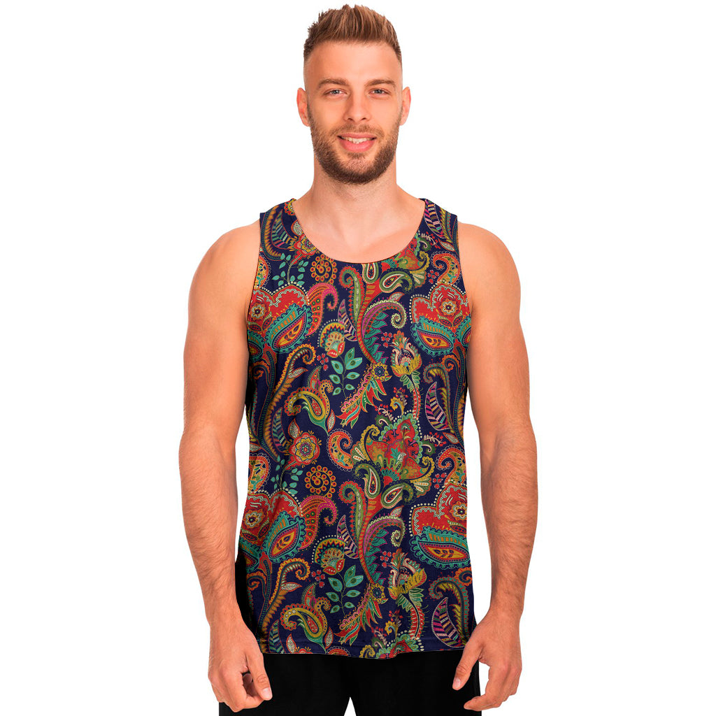 Indian Paisley Pattern Print Men's Tank Top