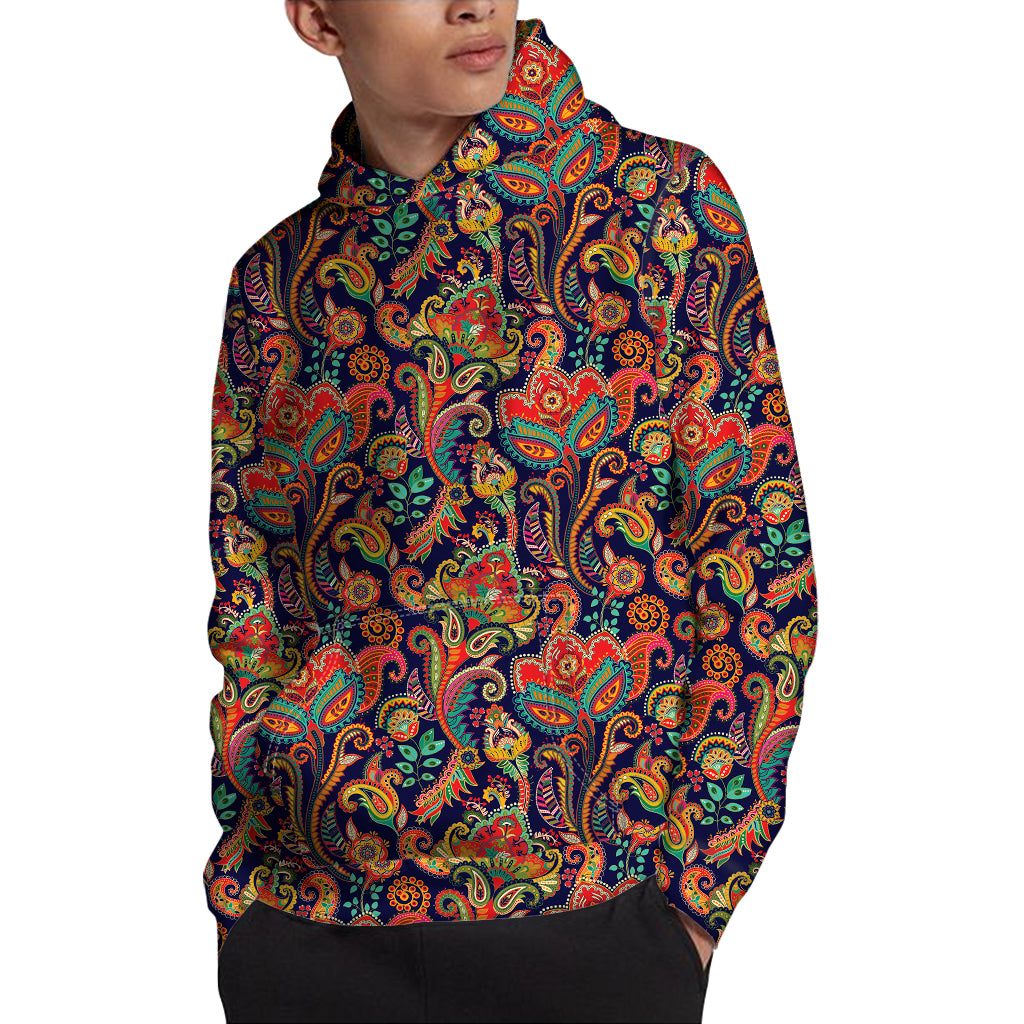 Indian Paisley Pattern Print Pullover Hoodie