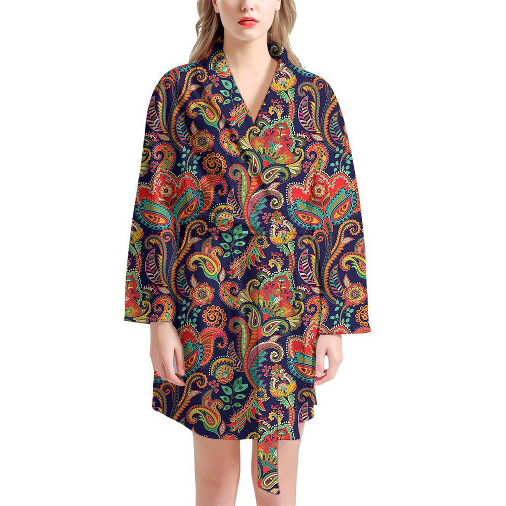 Indian Paisley Pattern Print Women's Bathrobe