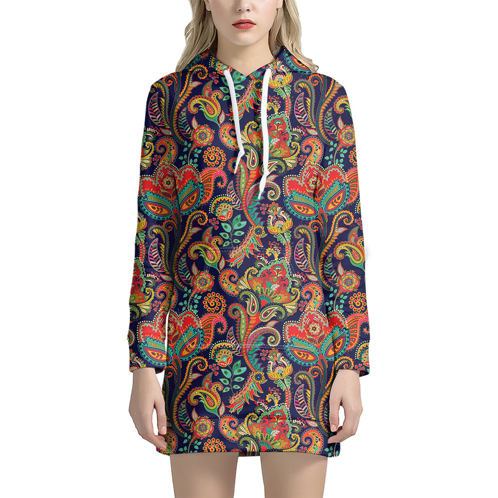 Indian Paisley Pattern Print Women's Pullover Hoodie Dress