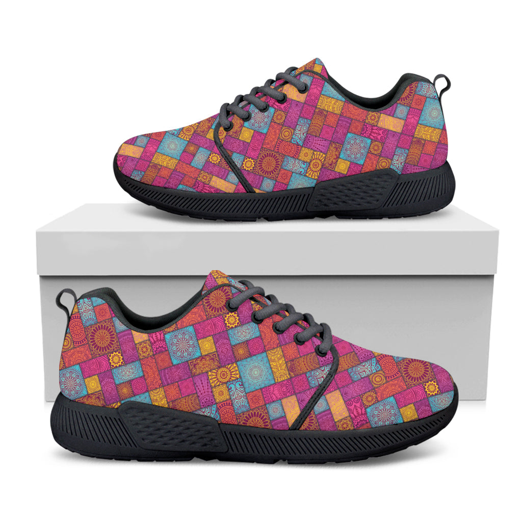 Indian Patchwork Pattern Print Black Athletic Shoes