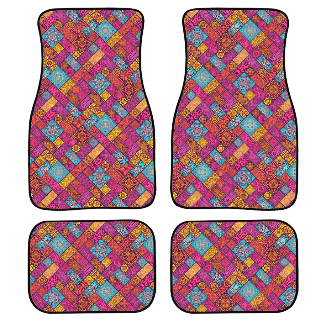 Indian Patchwork Pattern Print Front and Back Car Floor Mats