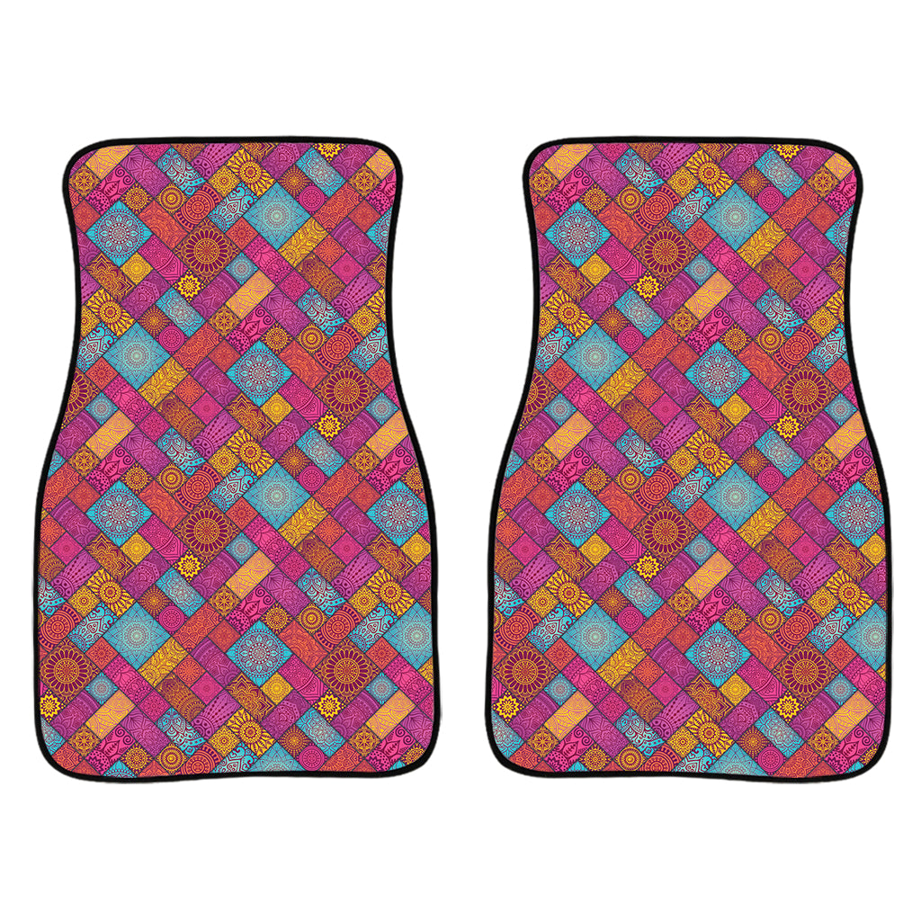 Indian Patchwork Pattern Print Front Car Floor Mats