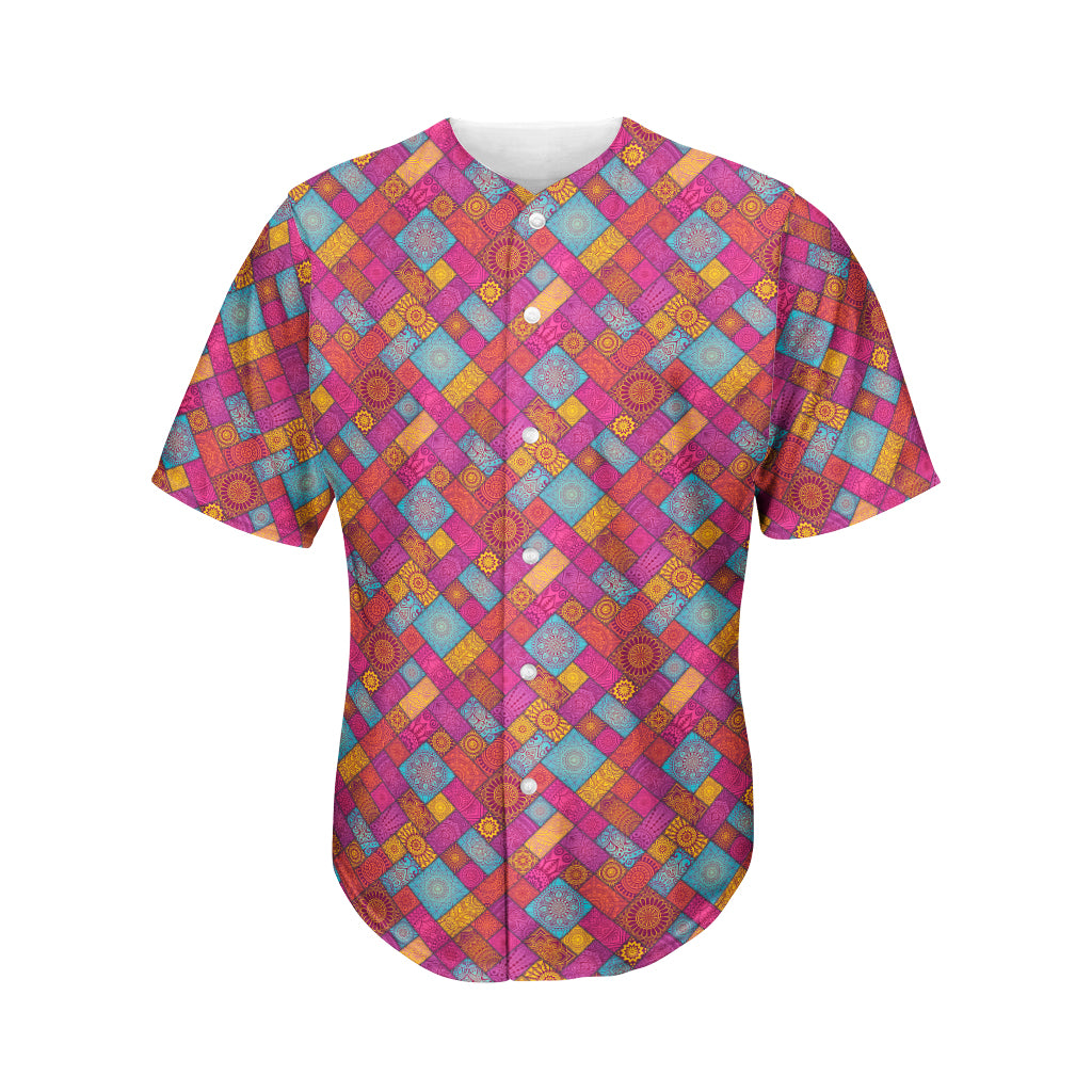 Indian Patchwork Pattern Print Men's Baseball Jersey