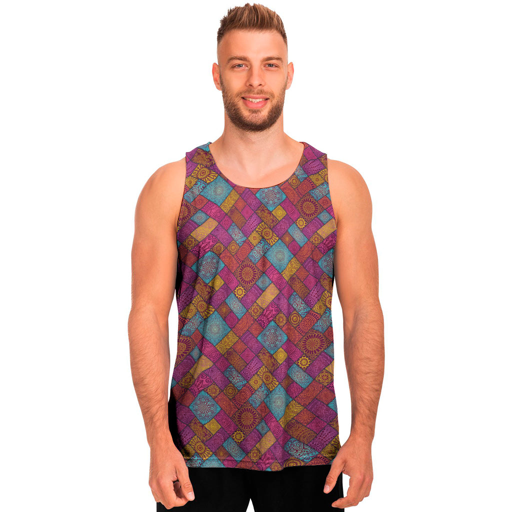 Indian Patchwork Pattern Print Men's Tank Top